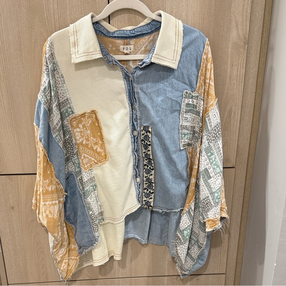 Pol Patchwork Denim And Cream Shirt - image 2